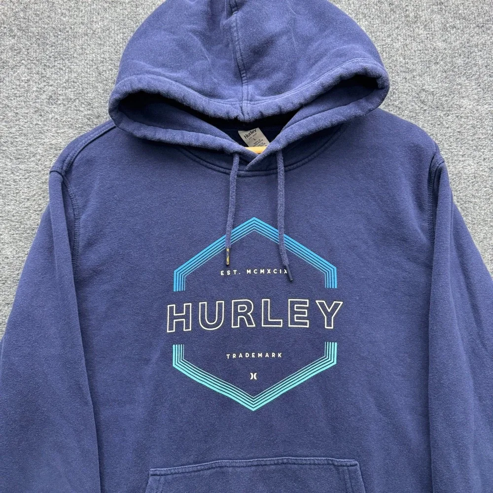 Hurley Graphic Logo‎ Pullover Hoodie Mens Large Navy Blue Long Sleeve Fleece